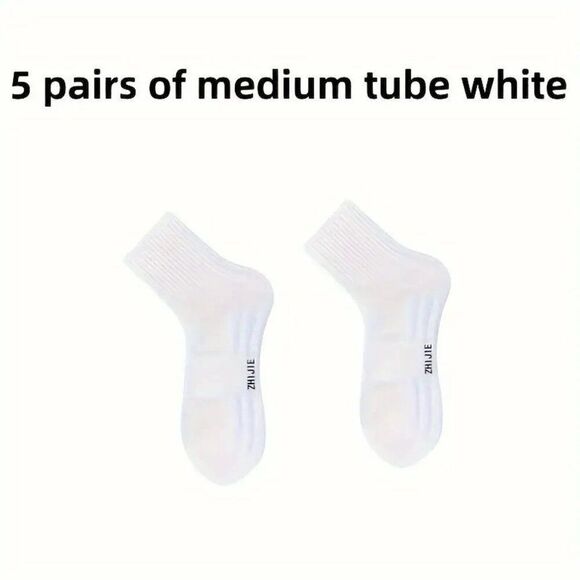 5 Pairs Of Unisex Socks Men's Mid Crew Breathable Sport Socks Color White - Picture 1 of 2